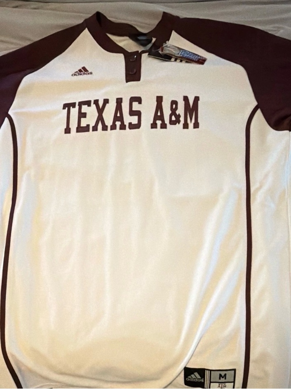 adidas White and Maroon Texas A&M Raglan Henley Jacket